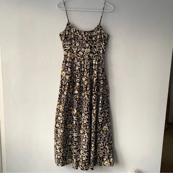 Doen Benoit Cotton Ruched Bust Midi Maxi Dress Noir Columbia Street Floral Black - Picture 7 of 14